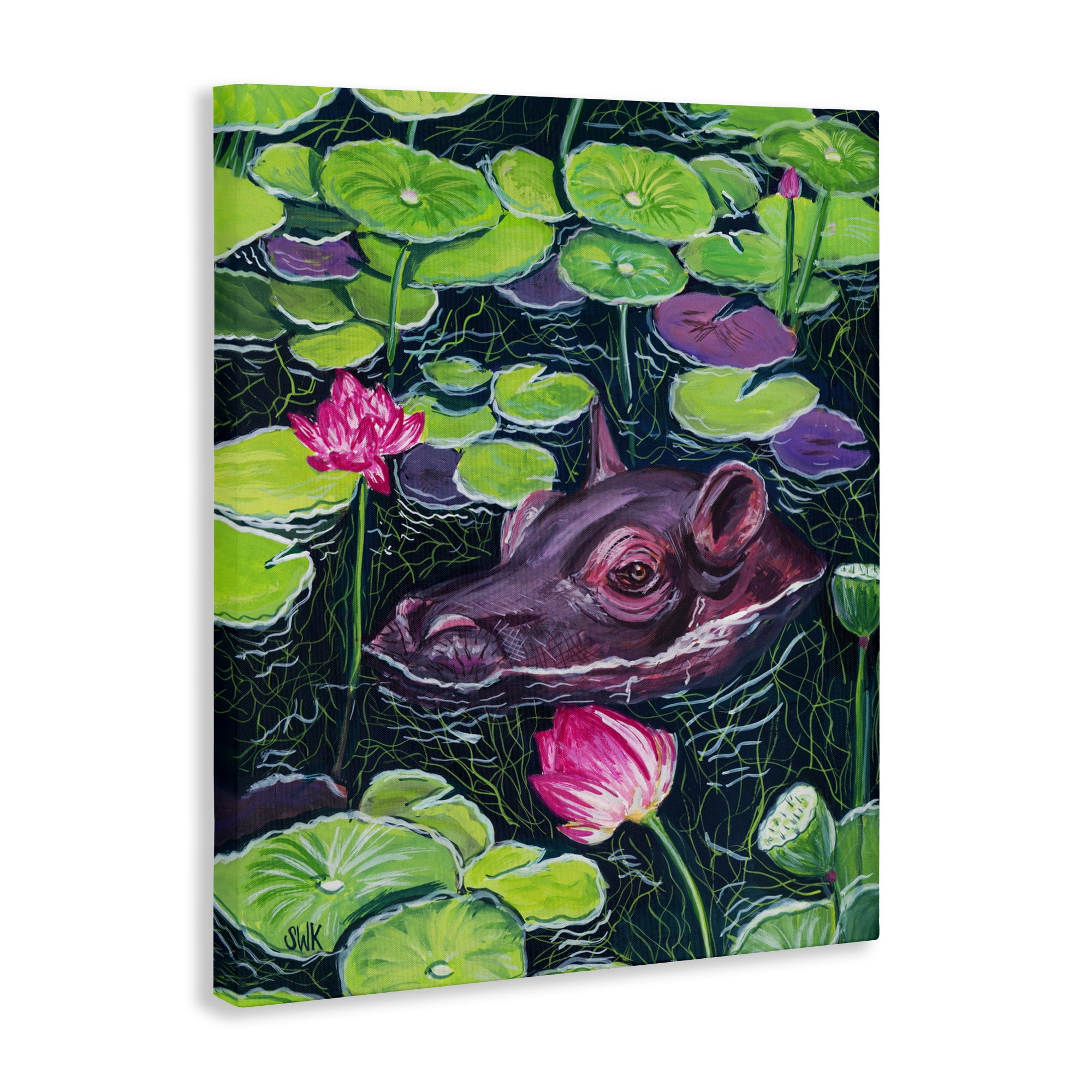Stupell Industries Hippo & Blossoms Pond Canvas Wall Art, design by Sarah Waldron Kimball