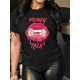 thumbnail image 1 of Camiseta para mujer veranoWomen's Casual Fashion Orange T-Shirt with Pink Lips and Money Print, Round Neck Short Sleeve, Polyester Fabric - Machine WashableFather's Day, Mother's Day, New Year, Spri, 1 of 5