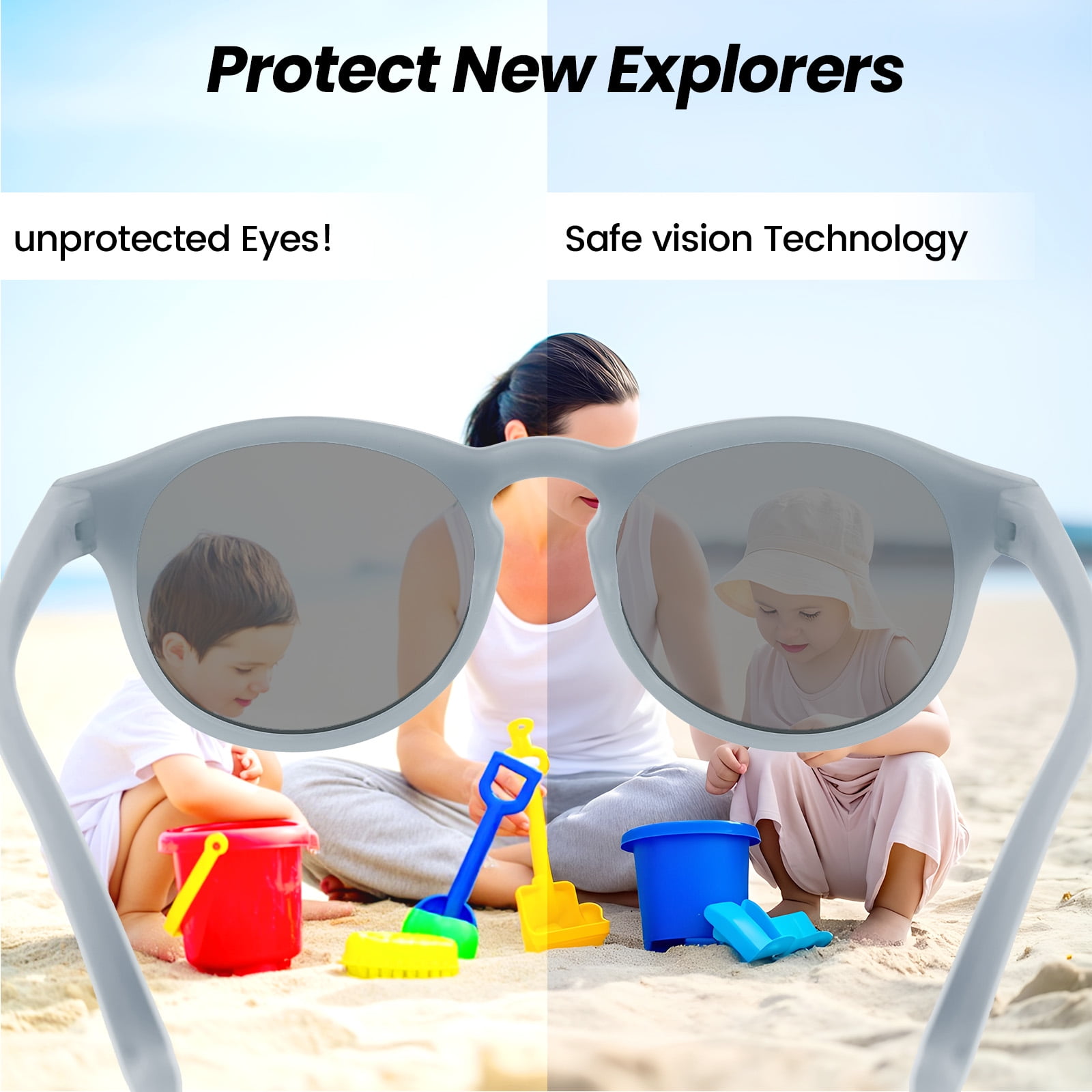 HECCEI Pebblie Sunglasses with Strap - Polarized Sunglasses for Baby Infant Toddler, Ages 0-2 Gray