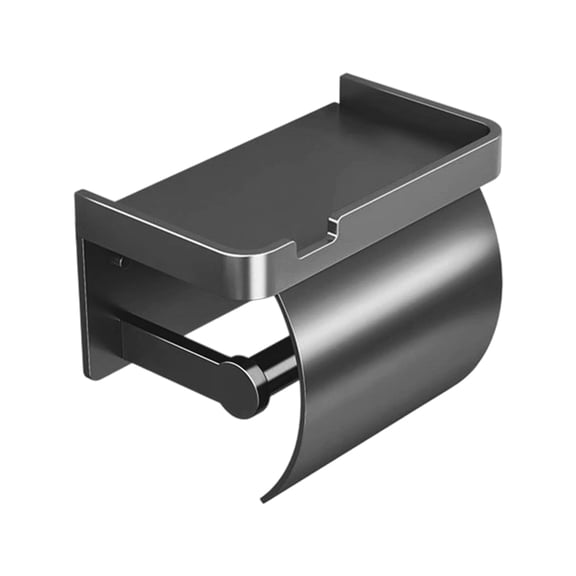 Upgrade Toilet Paper Holder with Shelf, Self-Adhesive Tissue Roll Holder Wall Mount Washroom Bathroom Toilet Roll Holder with Cover (Black with Cap17.5*9*8cm)