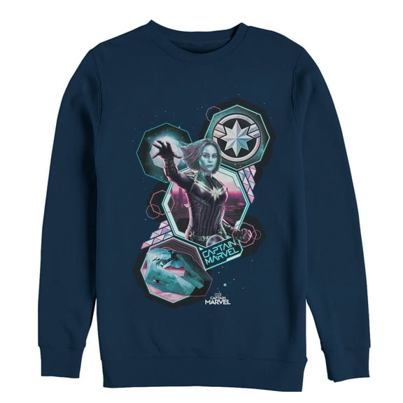 Men's Marvel Captain Marvel Geometric Space  Sweatshirt Navy Blue Small