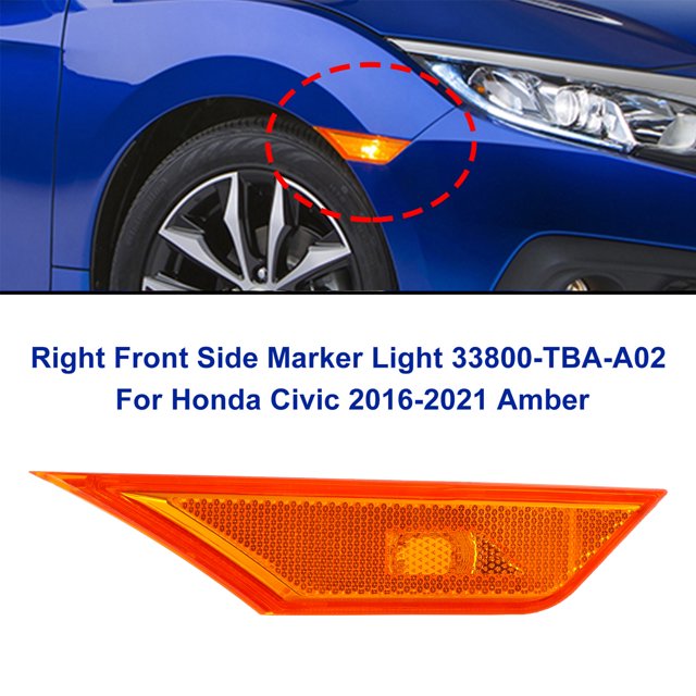 Right Front Side Marker Light 33800-TBA-A02 For Honda Civic 2016-2021 Amber