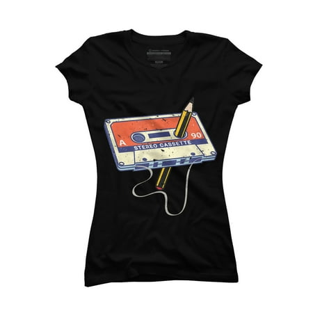 

Tape Cassette and a pencil 70 s 80 s and 90 s Vintage Juniors Black Graphic Tee - Design By Humans XL