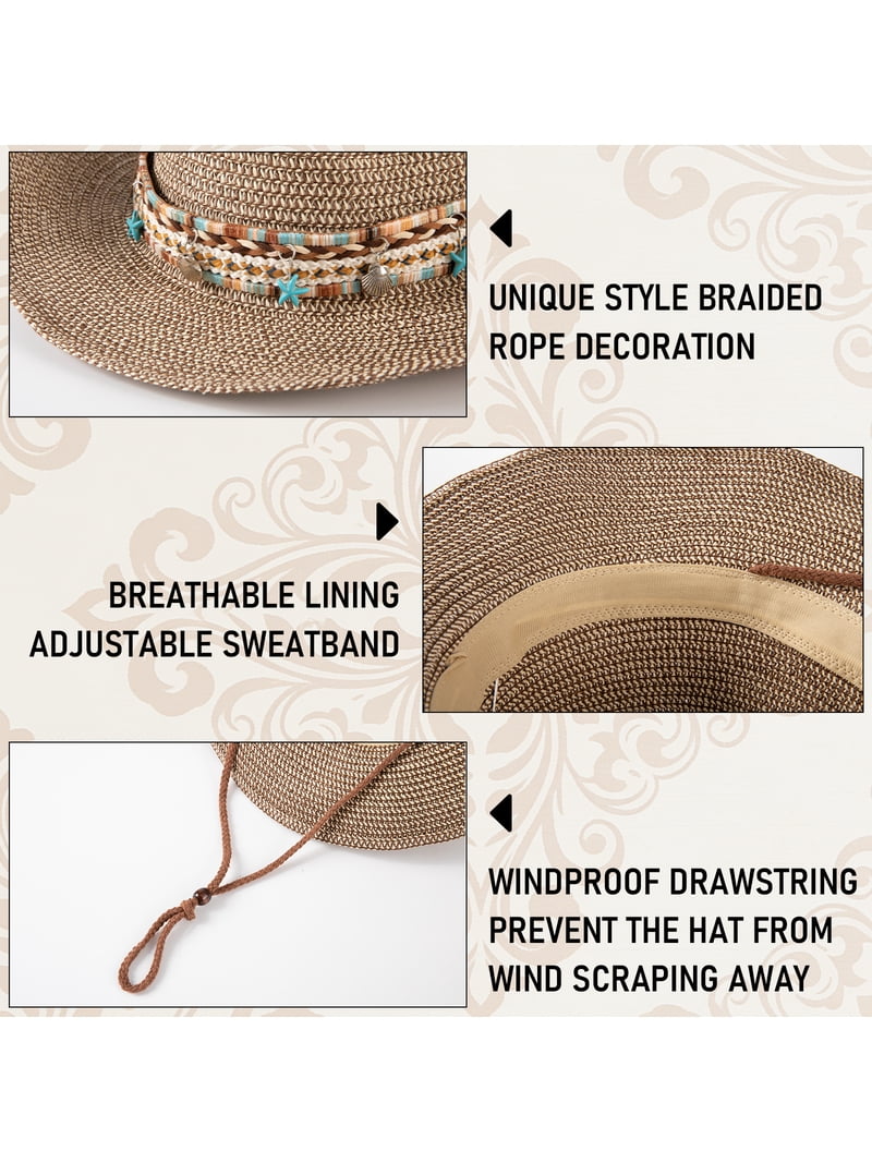 COOPLUS Cowboy Hat for Women Adjustable Wide Brim Boho  display picture 3