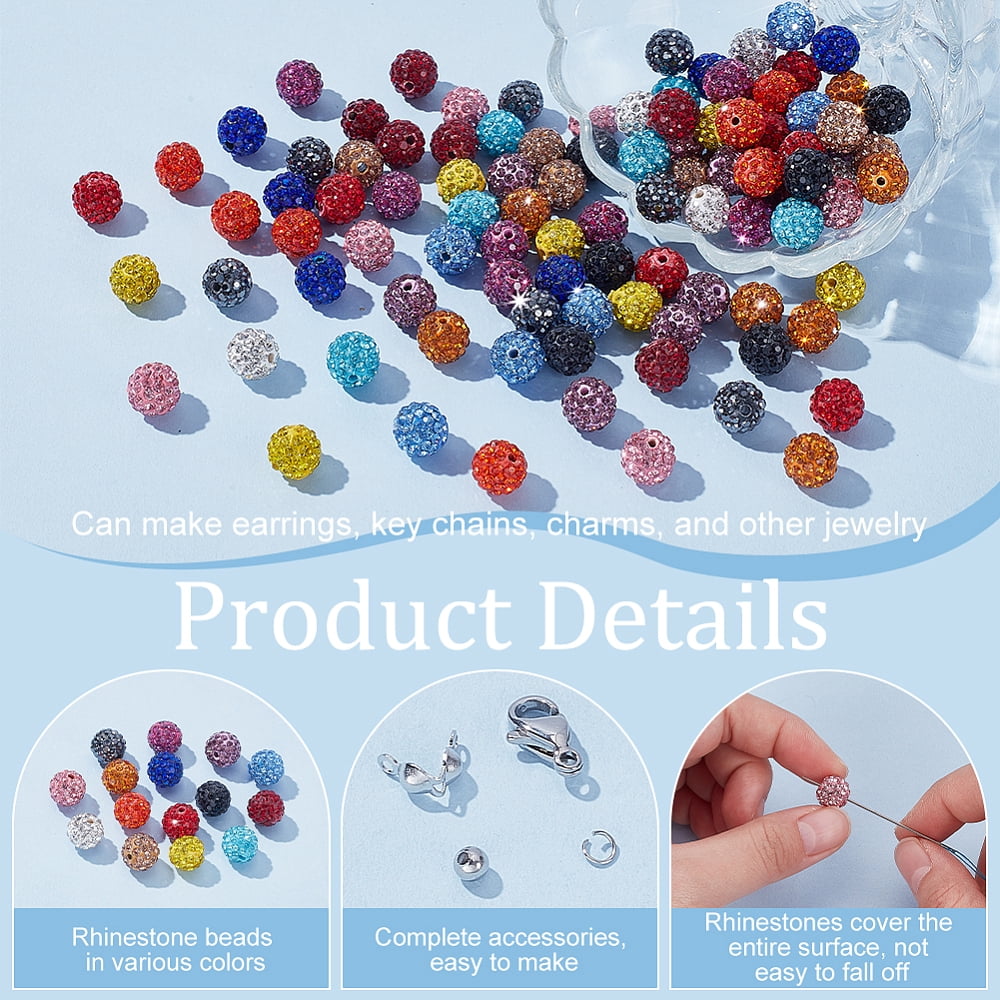 DIY Round Polymer Clay Rhinestone Beads Bracelet Making Kits Mixed Color 10mm Hole: 1.5mm