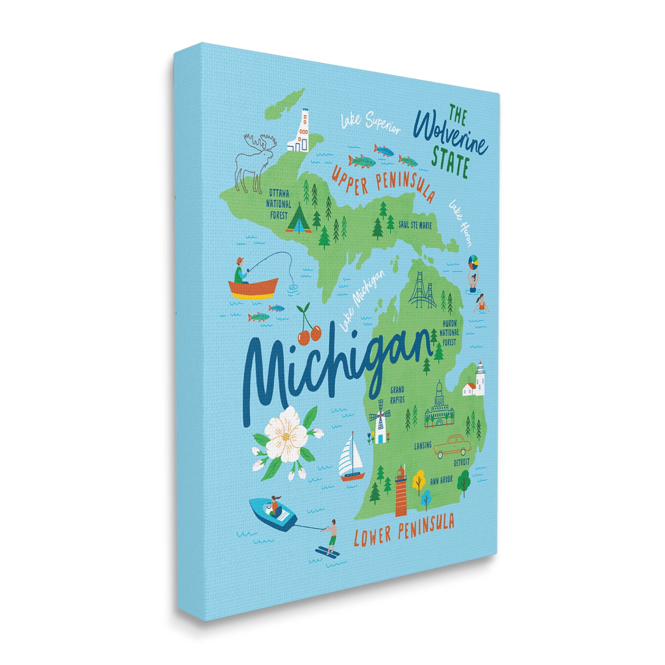 Stupell Industries Everyday Michigan Illustrated Map Graphic Art Gallery Wrapped Canvas Print Wall Art, Design by Nina Seven