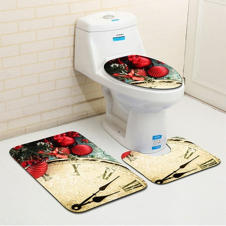 3pcs Fancy Santa Toilet Seat Cover And Rug Bathroom Set Christmas 3pcs Fancy Santa Toilet Seat Cover And Rug Bathroom Set Christmas Décor