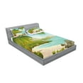 thumbnail image 2 of Ambesonne Tropical Fitted Sheet & Pillow Sham Set, Palm Trees and Rocks, Full, Aqua Green, 2 of 2