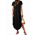 thumbnail image 4 of Summer Casual Maxi Dresses for Women V Neck Cap Sleeve Long Sundress with Pockets Beach Vacation Black XL, 4 of 8