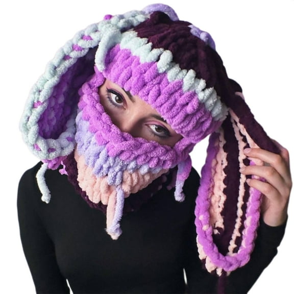 Yokua Adult Balaclava Outdoor Windproof Rabbit/Bear Ear Neck Protect Hat for Women