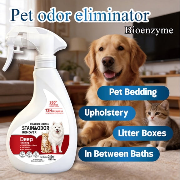 BUDAO00 Pet Urine Odor Remover Spray, 380ml Enzyme Cleaner for Dog and Cat Messes, Carpet, Floor, Sofa, Furniture, Litter Area, Home Deodorizing and Daily Surface Care Cleaner