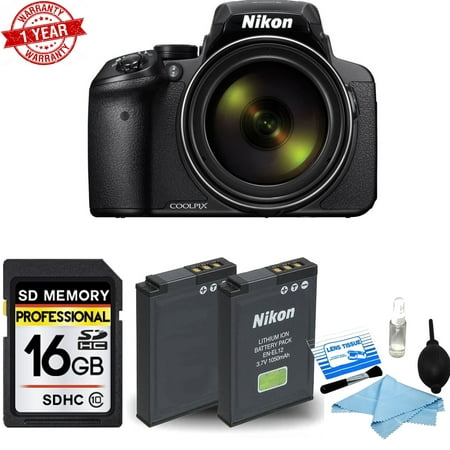 Nikon Coolpix P900 Digital Camera 83X Optical Zoom WiFi + Ext Batt - 16GB Kit