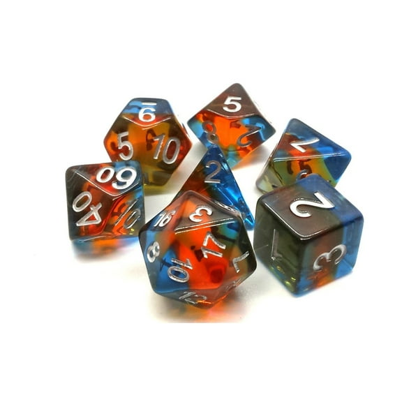 Old School Dice & Accessories Poly Set Psychedelic Trip w/Silver (7) New