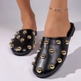 thumbnail image 2 of Rokment Metallic Gold Studded Mules Backless Dressy Sandals for Women Ladies Fashion Punk Casual Leather Closed Toe Low Heels Dress Slip on Open Back Flat Slippers Black Size 5.5, 2 of 7