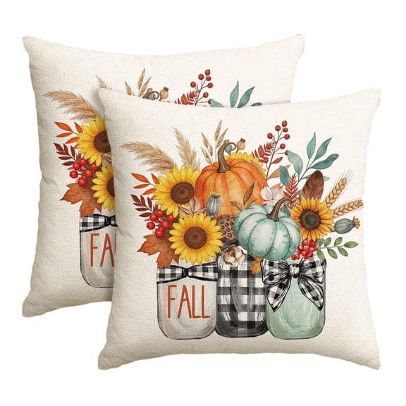 Sm:)e Sunflower Bow Pumpkin Fall Pillow Covers 18x18 Inch Set of 2, Cushion Covers for Sofa Seasonal Home Decor