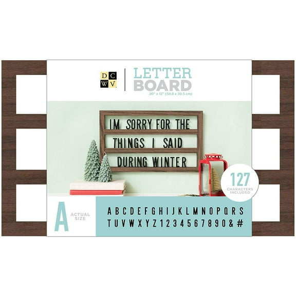 DCWV American Crafts 20" x 12" Letter Board - Backless Frame, Walnut - 1 Board, 127 Characters