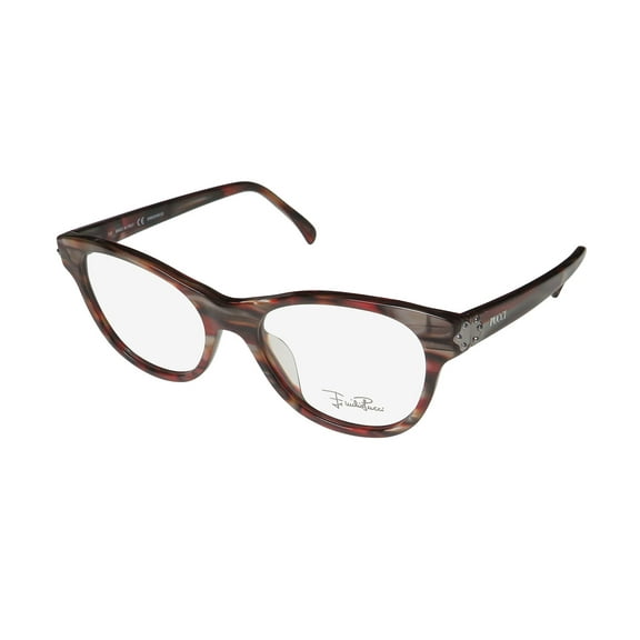 NEW EMILIO PUCCI 2677 WOMENS/LADIES CAT EYE FULL-RIM STRIPED PEAR / BROWN FRAME DEMO LENSES 49-17-135 EYEGLASSES/SPECTACLES