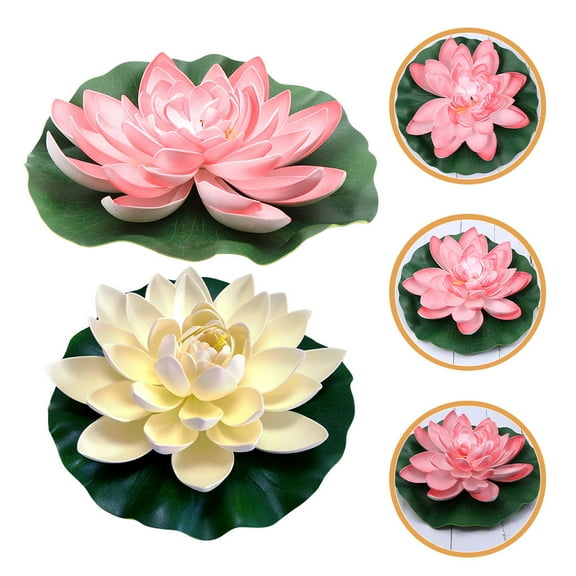 Baluue 2Pcs Floating Lotus Flowers for Swimming Pools White EVA Faux Flowers Look Real Homeowners