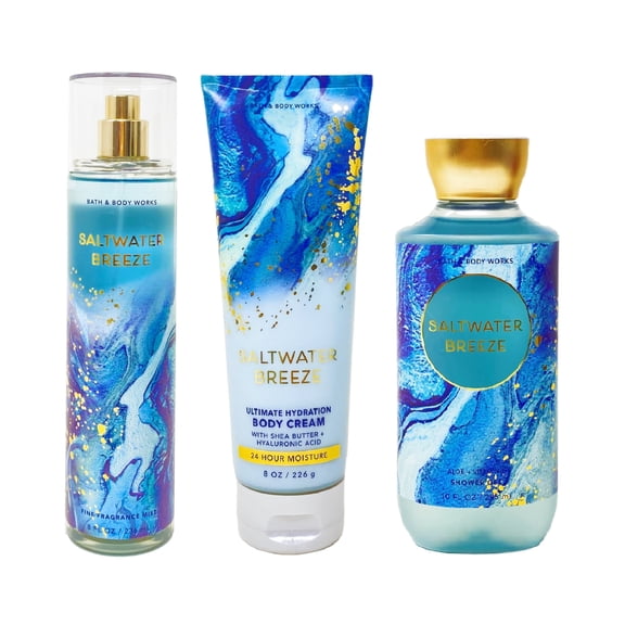 Bath and Body Works Saltwater Breeze 3 Piece Bundle - Fragrance Mist - Body Cream - Shower Gel - Full Size