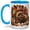 Blue, variant on Patchwork Turkey Ceramic Mug, 11oz Mug with Quilted Fall Artwork Ceramic mug with patchwork turkey, quilted feathers, pumpkins, and autumn leaves for coffee or tea