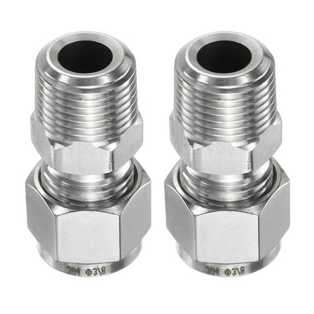 Uxcell 2pcs Compression Fitting 3/8" OD x 3/8" NPT Male Stainless Steel Coupler Adapter