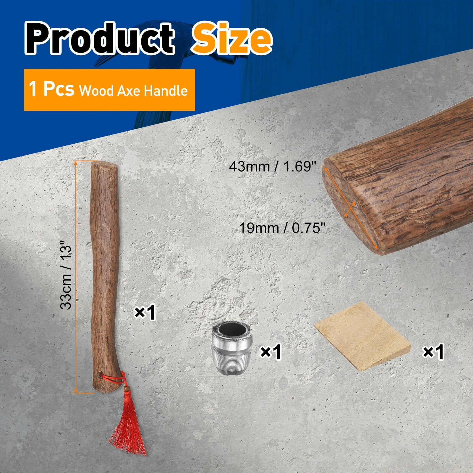 Uxcell Wood Axe Handle Replacement 13" Universal Hickory Hatchet Handles with Wooden and Round Wedges for Camping Garden Axe