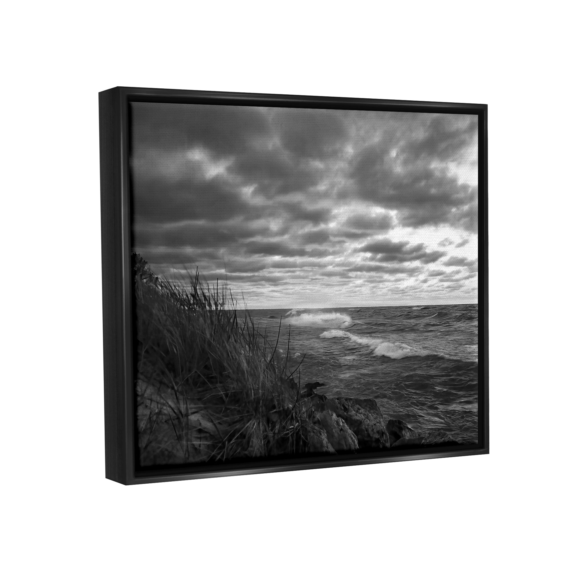 Stupell Industries Stormy Sea Photography Landscape Photography Black Floater Framed Canvas Art Print Wall Art, 31 x 25