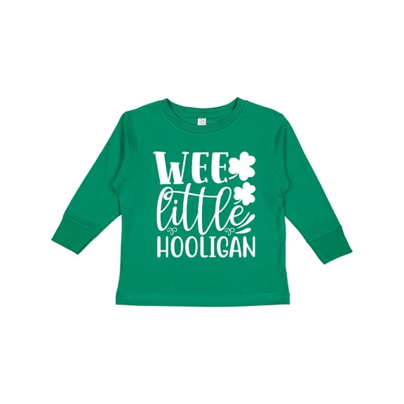 Inktastic St. Patrick's Day Wee Little Hooligan with Shamrocks Boys or Girls Long Sleeve Toddler T-Shirt