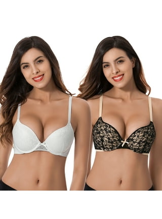 Curve Muse Women's Plus Size Push Up Add 1 Cup Underwire Perfect Shape Lace  Bras-2Pk-White,Lt Green-44DDD 