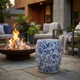 thumbnail image 3 of Decorative Chinoiserie Stool for Outdoor Side Table - Ceramic Hydrangea Floral Pattern for Indoor Garden and Patio Area - Home Decor Accent Stool for Plant Stand Display - 18", Blue & White, 3 of 16