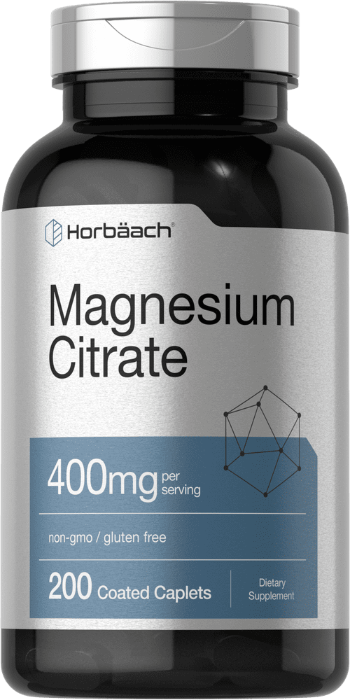 Magnesium Citrate | 400mg | 200 Coated Caplets | Vegetarian, Non-GMO, and Gluten Free Supplement | by Horbaach