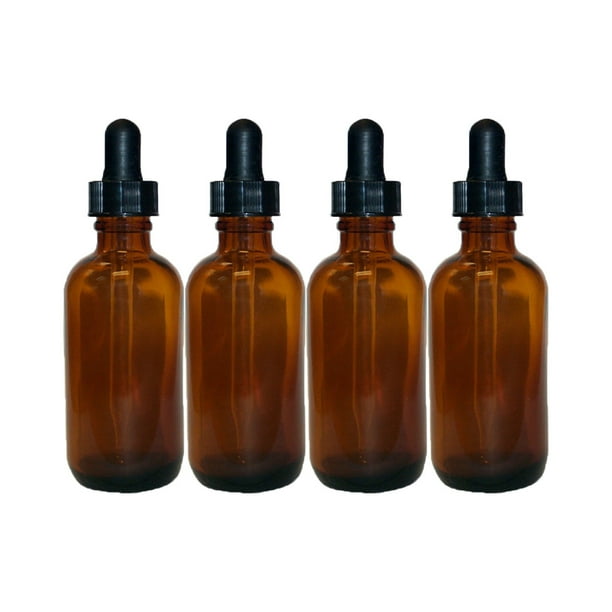 Amber 1oz Dropper Bottle (30ml) Pack of 4 - Glass Tincture Bottles with Eye Droppers for Essential Oils & More Liquids - Leakproof Travel Bottles