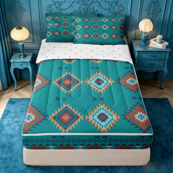 jejeloiu Monochrome Tribal Zipper Twin Comforter Sets with Fitted Sheet and 2 Pillowcases,Modern Print Zipper Bedding Set For Boys,Reversible,4-Piece