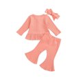 thumbnail image 3 of Fortune Baby Girls 2Pcs Ribbed Outfits Infant Long Sleeve Buttons Ruffle Top+Long Flared Pants, 3 of 7