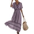 thumbnail image 2 of Mifsaly Womens Boho Maxi Dresses V Neck Short Sleeve Flowy Summer Sundresses High Waist Striped Lightweight Beach Vacation Dress L, 2 of 7