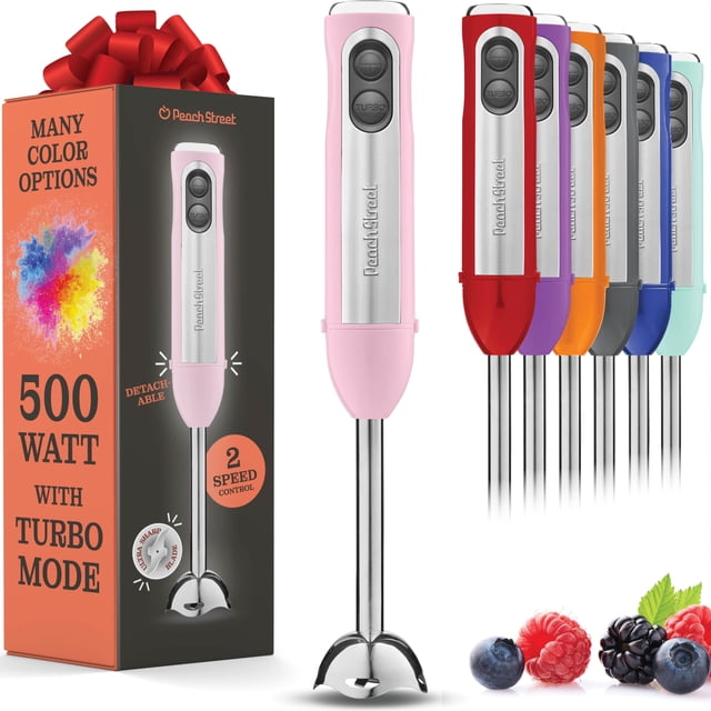 Potente batidora de inmersión, batidora de mano eléctrica de 500 vatios con modo turbo, base desmontable. Batidora de cocina de mano para sopa, batidos, puré, comida para bebés, cuchillas de acero ino