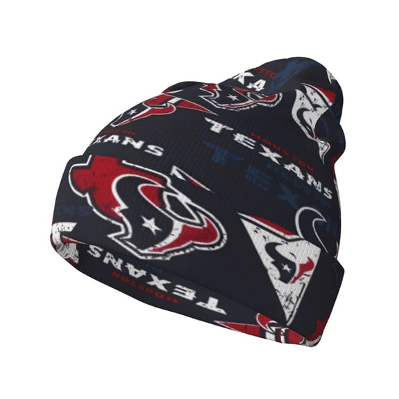 Houston Football Team Print Knitted Hat Soft Stretch Winter Cuff Beanie City Classic Hat for Men Women Game Fans Gifts