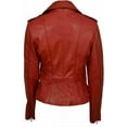 thumbnail image 3 of Women's Red Lambskin Real Leather Stylish Jacket Biker Motorcycle Slim Fit Coat W434, 3 of 4