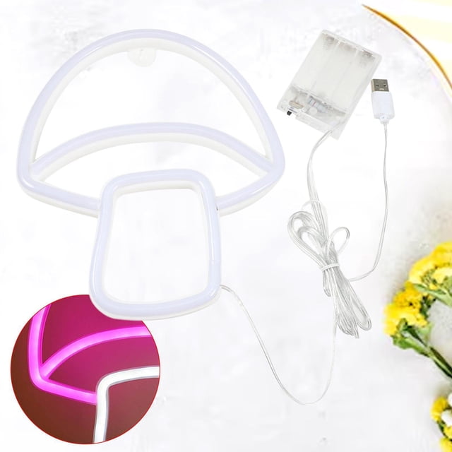 Letrero de neón LED con forma de hongo, arte de pared, con forma de hongo, ideal para el hogar, decoración de habitación infantil, regalo luz blanca rosada