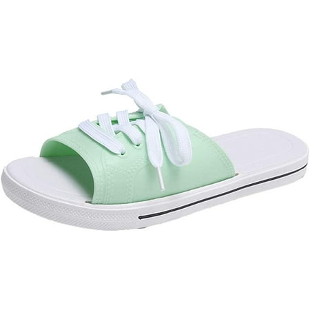 

PIKADINGNIS Summer Ladies Slippers Canvas Sandals Lace-Up Women s Shoes Outerwear Fashion Sandals Open Toe Beach Slippers