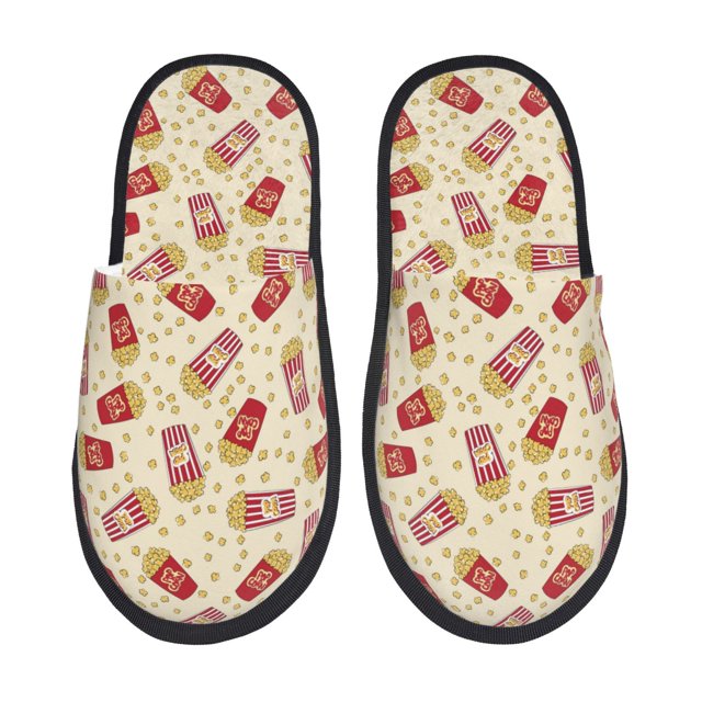 Fotbe Cartoon Popcorn Pantuflas Peludas para Mujer con Estampado, Zapatillas de Peluche, Zapatos de Invierno para Casa, Uso Interior y Exterior-Large