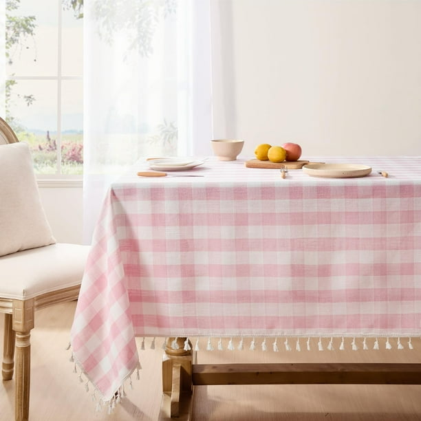 Mantel Softalker rectangular a cuadros, 140 x 210 cm, color rosa