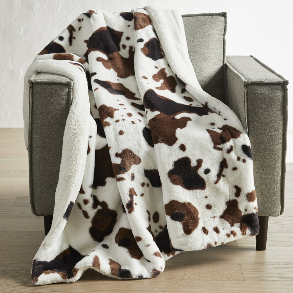 Better Homes & Gardens Cowhide Faux Rabbit Fur and Sherpa Throw Blanket