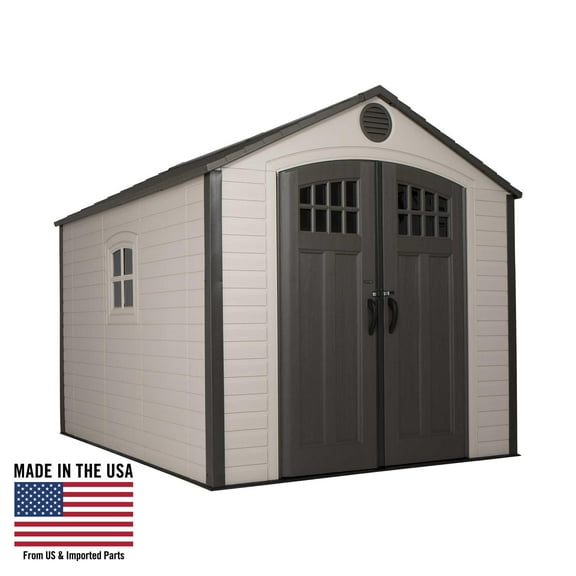 Lifetime Lockable DIY Polyethylene Storage Shed, 71.25 sq. ft., 8'. x 10', Tan & Brown (60117)