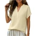 thumbnail image 6 of Miluxas Women's V-Neck Cotton Linen Shirt Top Summer Casual Cap Sleeve Loose Fit Blouse Solid Comfy Business Tunic Blouse Khaki, 6 of 6