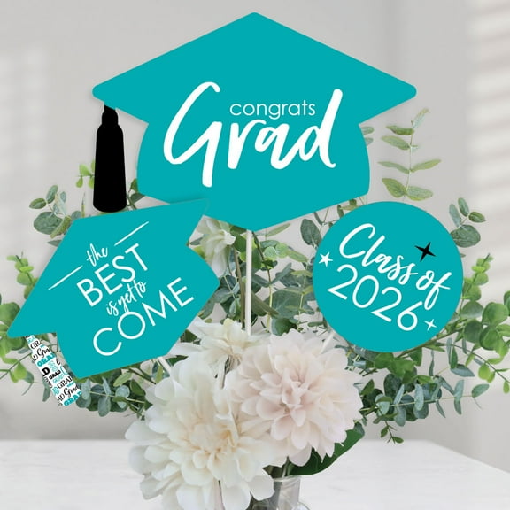 Big Dot of Happiness Teal 2026 Graduation Party Centerpiece Sticks - Table Toppers - Set of 15