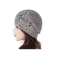 thumbnail image 3 of DLAPL Cotton Crochet Hat Handmade Knit Summer Slouchy Beanie Floral Skull Cap, Solid Gray, 3 of 5