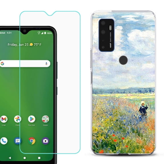 Shockproof Bumper Phone Case for AT&T Radiant Max 5G / Fusion 5G, with Tempered Glass Screen Protector, by OneToughShield ® - Poppy Field