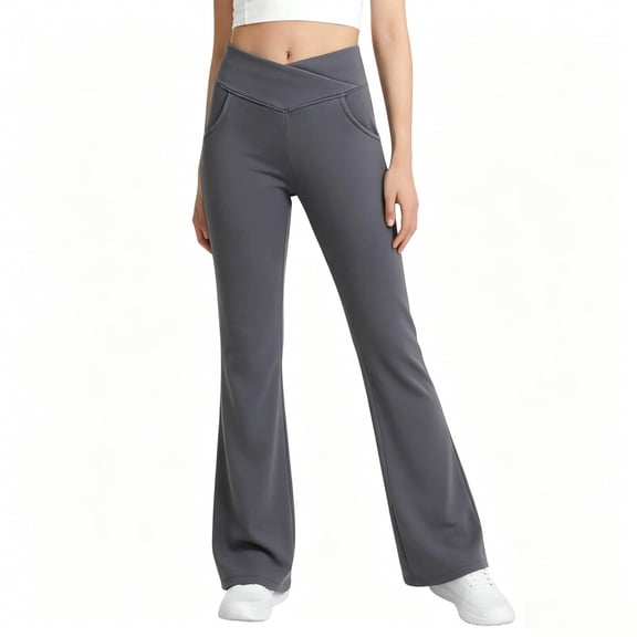 BXJX Girls Leggings, Stretchable Casual High Waist Slim Fit Flare Pants for Kids Gray Size 7-8 T