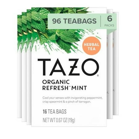 Refresh Mint Herbal Tea Bags, Caffeine Free, 96 Total Tea Bags (16Ct - Pack Of 6)